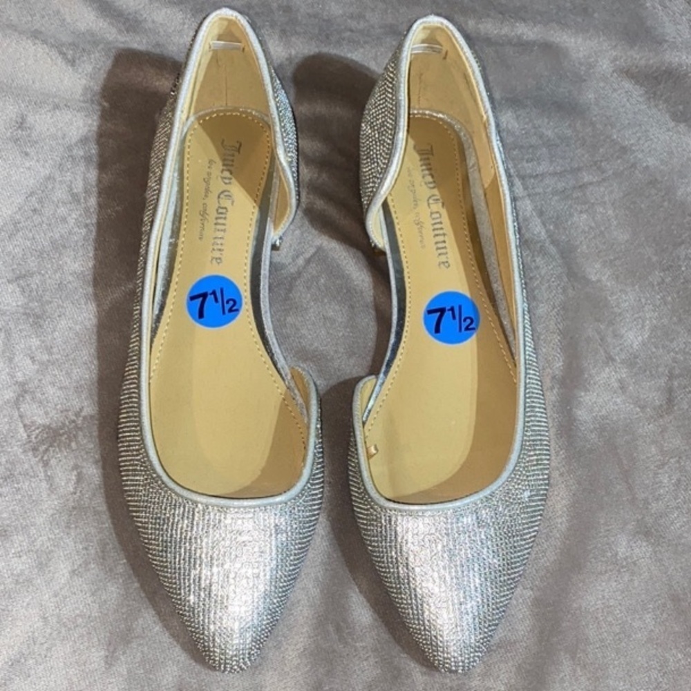Juicy Couture Silver Ballet Flats with Pointed Toe 🆕